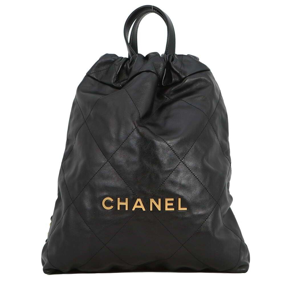 Chanel backpack, 22 Small, Shiny Calfskin AS3859, CHANEL black, women's
